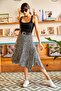 Women's Black Floral Asymmetrical Patterned Skirt ETK-19000122 - 4