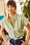 Women's Water Green Bat Linen Shirt GML-19000831 - 5