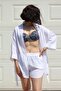 Women's White Muslin Shorts and Kimono Set - 3