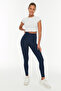 Navy Push-Up Feature Full-Length Knit Sports Leggings TWOAW21TA0030 - 4