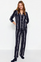 Navy %100 Cotton Striped Shirt-Pants Knit Pajama Set THMAW24PT00213 - 3