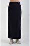 Navy Blue Poly Striped Skirt with Side Slits - 2