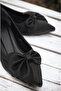 DuCamila Black Satin Bow (4cm) Pointed Toe Heeled Shoes - 3