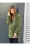Women's Khaki Green Hooded Long Plush Jacket - 5