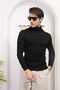 Men's Black Turtleneck Knitwear Lycra Sweater - 2