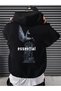Black Essential Printed 3 thread Oversize Hooded Sweatshirt