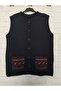winter, steel knitted, round neck, buttoned 2-pocket short vest - 6
