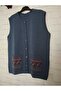 winter, steel knitted, round neck, buttoned 2-pocket short vest - 5