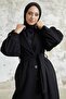 Diana Balloon Sleeve Belted Cashmere Coat - Black - 2
