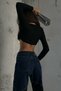 Kadın Basic Crop Triko Siyah Bluz 23W50022 - 3