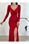 Women's Belted Imported Crepe Fabric Slit Dress (Color Options) - 2