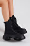 Women's Black Suede Comfortable Fit Laced Long Boots - 2