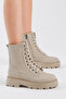 Women's Cream Skin Poly Sole Comfortable Fit Lace Up Boots - 2