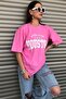 Pink Oversize Houston Text Printed Women's T-shirt - 4