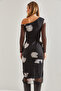 Women's Black and White Lace Patterned Lined Tulle Dress 40831029 - 4
