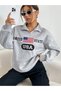 Women's GRAY Half-Zip USA Printed Stand-up Collar Sweatshirt