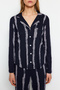 Navy %100 Cotton Striped Shirt-Pants Knit Pajama Set THMAW24PT00213 - 5
