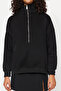 Siyah Oversize/Geniş Kalıp Yarım Fermuarlı Kalın İçi Polarlı Örme Sweatshirt TWOAW24SW00416 - 4