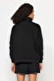 Siyah Oversize/Geniş Kalıp Yarım Fermuarlı Kalın İçi Polarlı Örme Sweatshirt TWOAW24SW00416 - 6