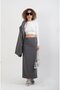 Anthracite Poly Striped Skirt with Side Slits