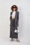 Anthracite Poly Striped Skirt with Side Slits - 2