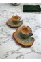 Tea and Coffee Cup Set with Decorative Pumpkin Leaf Figure, Green and Coffee Colors for 2 People - 3