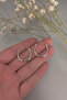 Unisex Silver Color Oval Cut Steel Hoop Earrings - 3