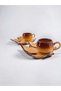 Decorative Sycamore Leaf Figured, Coffee Colored Tea Coffee Cup Set for 2 People - 2