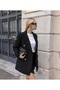 Long Tweed Blazer Jacket with Gold Buttons - 2