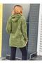 Women's Khaki Green Hooded Long Plush Jacket - 4