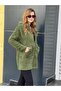 Women's Khaki Green Hooded Long Plush Jacket - 3