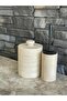 Travertine Natural Stone Trash Can and WC Brush Holder Set of 2 (MATTE BLACK BRUSH) - 3