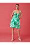 Patterned Mini Dress with Thin Straps and Tie Detail - 2