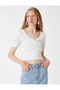 Crop Blouse Gipe Detailed V-Neck - 3