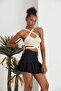Burgu Bürümcük Fabric Mini Pleated Bottom Flared Shorts Skirt