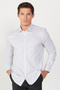 Men's White-Green Slim Fit Slim Fit Classic Collar 100% Cotton Striped Shirt - 3
