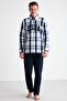 Top 100% Fleece Turtleneck Half Zipper, Bottom Cotton Bottom Pocket and Solid Color Winter Men's Pajama Set