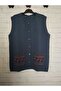 winter, steel knitted, round neck, buttoned 2-pocket short vest