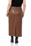 Large Size Long Brown Leather Skirt with Slit Detail and Pockets - 3