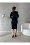 FLEXIBLE VELVET FABRIC BLACK COLOR LONG SLEEVE SLIPPED EVENING DRESS GL-721 582022 - 6