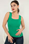 Women's Green Tank Top Thick Strap Tank Top Thin Summer Square Neck Knitwear ESP039 - 4