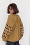 Women's Mustard New Season Raglan Sleeve Tassel Embroidered Cotton Blouse - 3