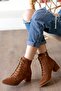 Katerina Tan Suede (5cm) Thick Heeled Pointed Toe Lace Up Daily Women's Boots - 2