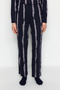 Navy %100 Cotton Striped Shirt-Pants Knit Pajama Set THMAW24PT00213 - 6