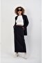 Navy Blue Poly Striped Skirt with Side Slits