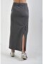 Anthracite Poly Striped Skirt with Side Slits - 4