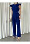 FLEXIBLE CREPE FABRIC BLUE COLOR POCKET DETAIL BELT EVENING JUMPSUIT GL-705 582183 - 4