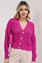 Women's Fuchsia Summer Hollowed Buttoned Cardigan - 3