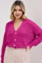 Women's Fuchsia Summer Hollowed Buttoned Cardigan - 4