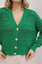 Women's Green Summer Hollowed Buttoned Cardigan - 6